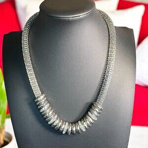 Erica Lyons Statement Necklace Silver Crystal Slider Chain Bold Jewelry